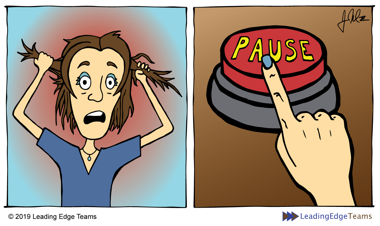 The Power of the Pause: Pause button cartoon - Leading Edge Teams