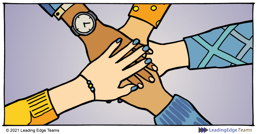 AGREEMENTS in YOUR Workplace: FOUR STEPS to MAXIMIZING Them - Cartoon hands in a pile - Leading Edge Teams